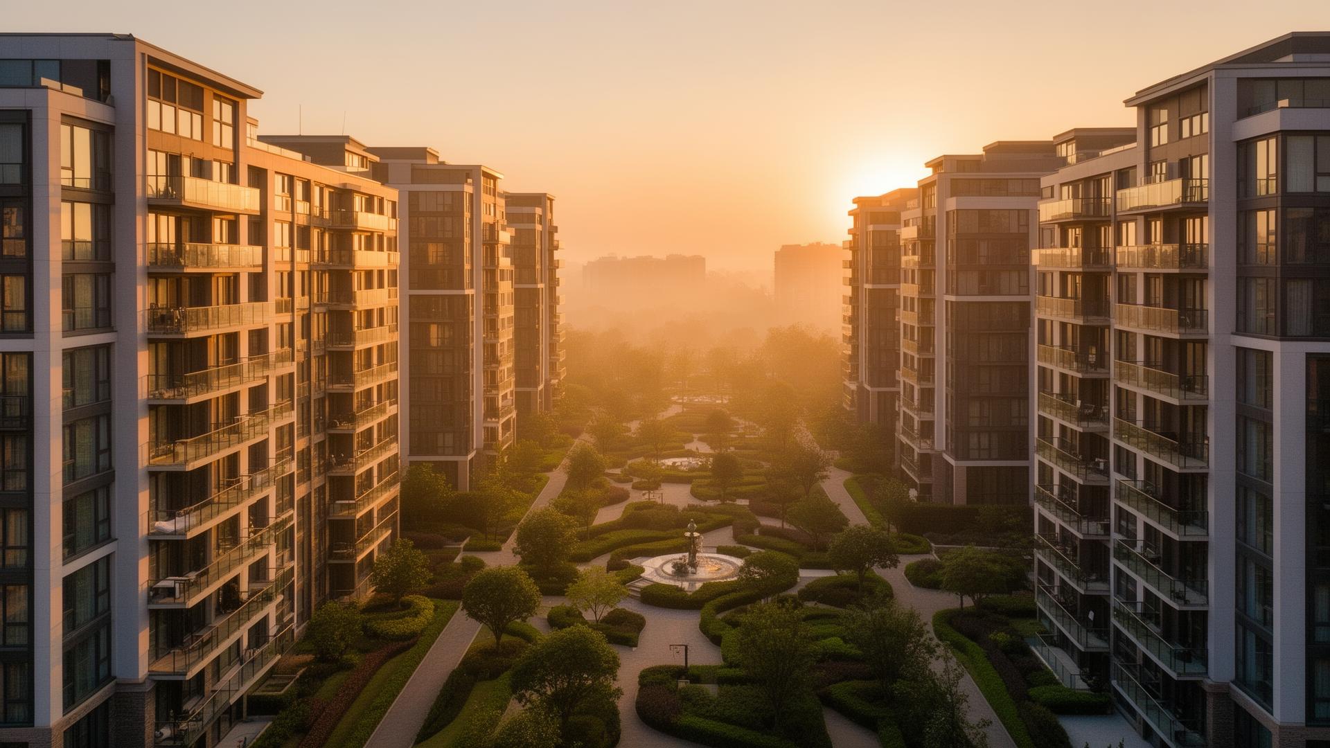 Premium apartment community at golden hour
